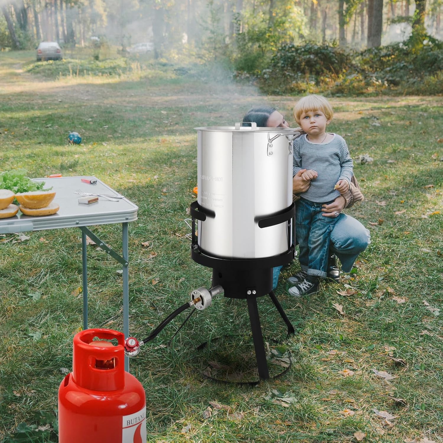 30QT Turkey Deep Fryer & 10QT Fish Fryer Kit w/Baskets & Stand, Aluminum Fryer Pot w/ 55000BTU Propane Burner, Thermometer, Marinade Injector, Turkey Rack & Rack Lifter, for Outdoor Cooking
