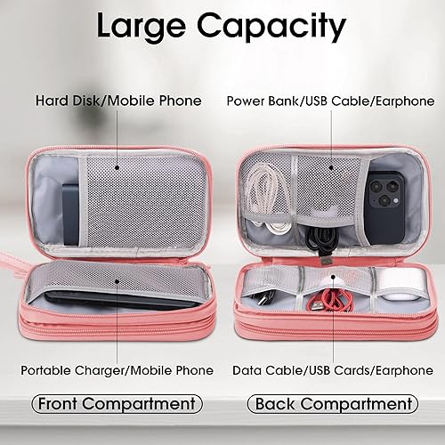 Miniatura 3 de Arae Organizador electrónico, organizador de cables de viaje, bolsa impermeable portátil de doble capa, funda de almacenamiento de accesorios