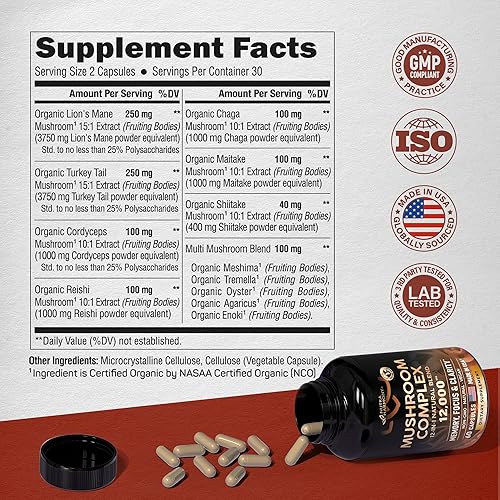 Miniatura 2 de Suplemento de hongos - Melena de león orgánica  Cola de pavo  Chaga  Cordyceps  Reishi  Maitake  Shiitake  Meshima  Tremella  Oyster  Agaricus -