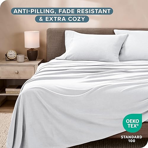 Miniatura 2 de Bare Home Juego de sábanas de forro polar súper suave, tamaño matrimonial, forro polar extra afelpado, sábanas de cama sin pelusas, calidez