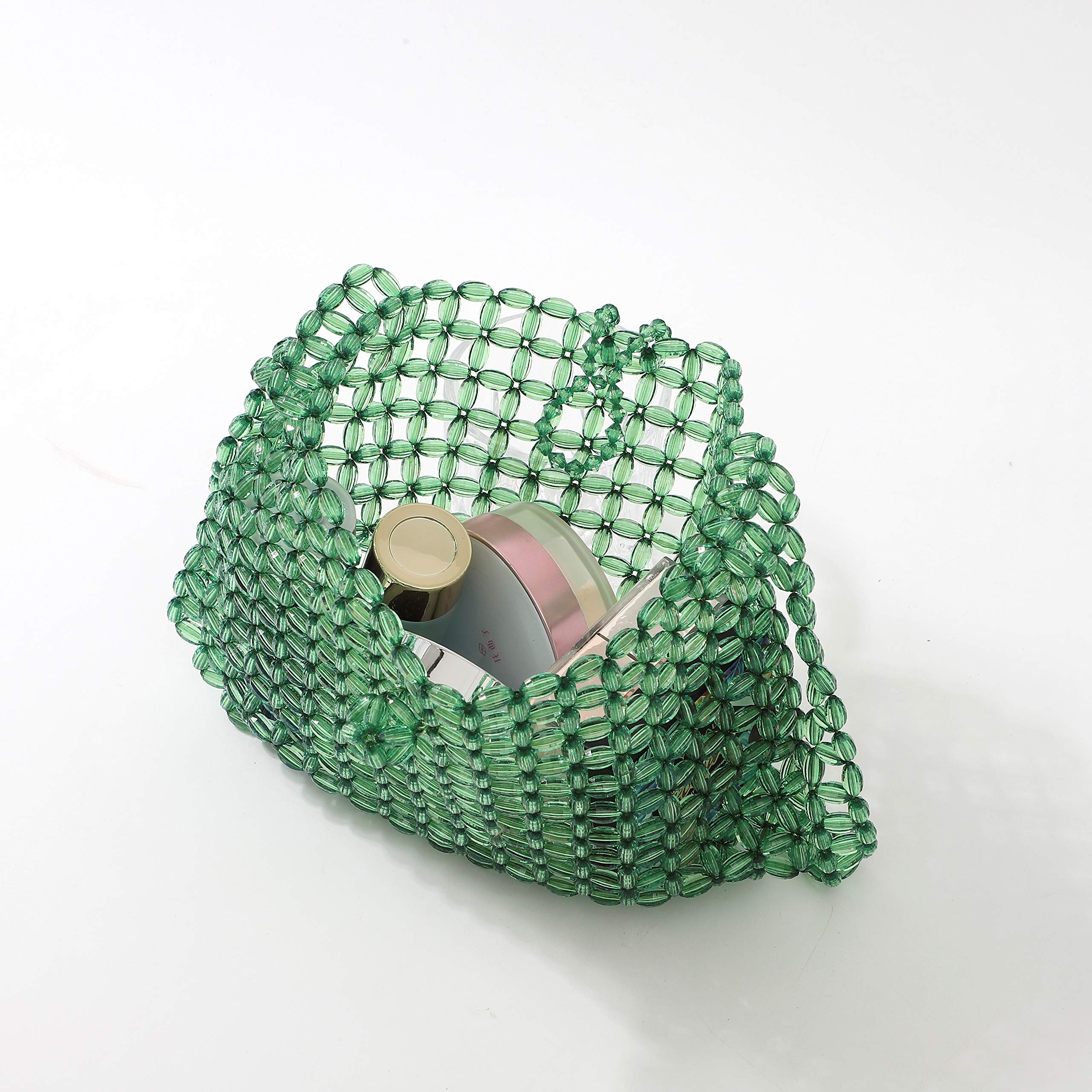 Abvokury YIFEI Women Green Colored Transparent Beaded Acrylic Shoulderbag Evening Handmade Crossbody Bags