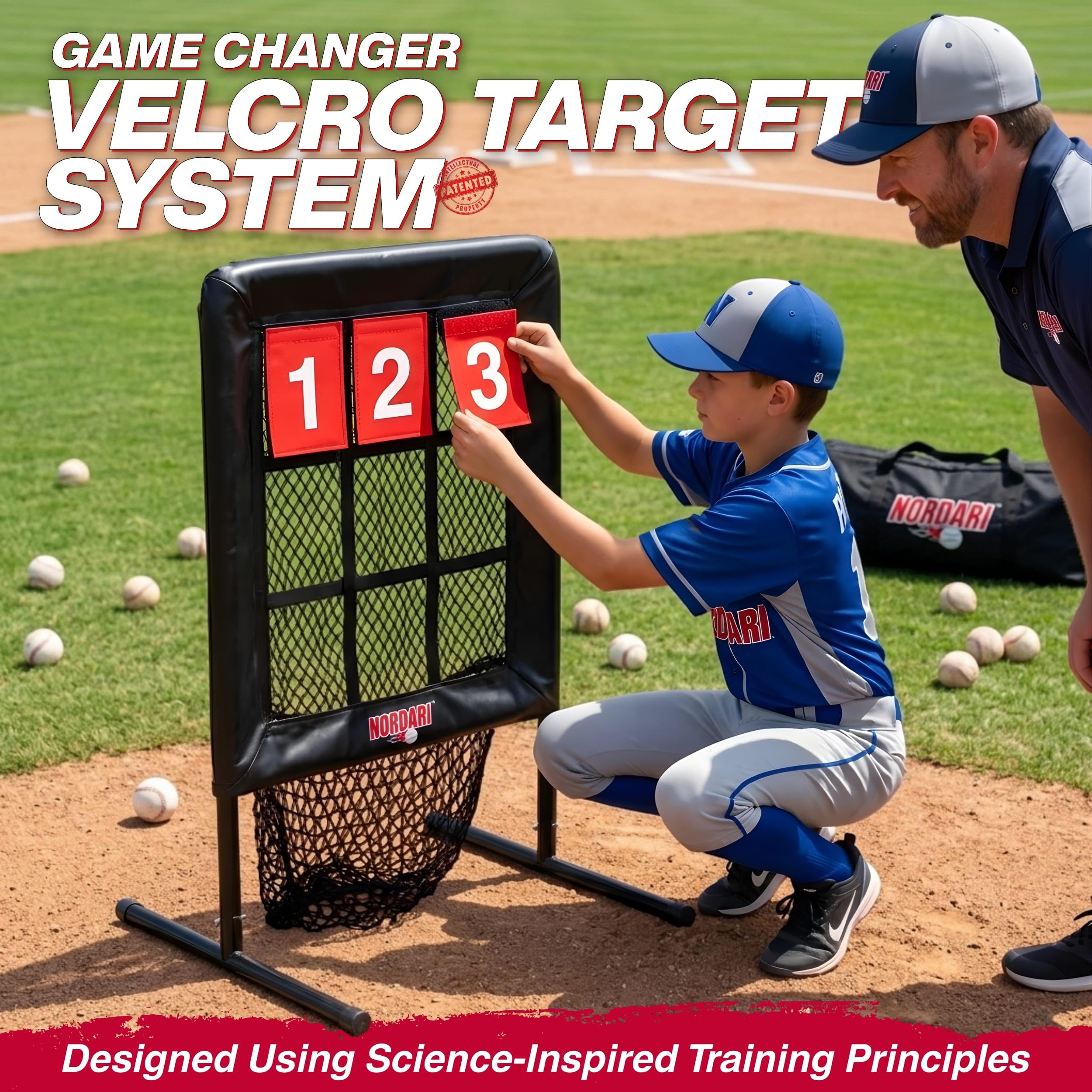 Robustes 9-Loch-Pitching-Netz mit Zahlen & Schlagzonen-Ziel, verstellbares Baseball- und Softball-9-Pocket-Pitching-Zieltrainer, tragbares Baseball-Übungsnetz für Schlag- und Spielfeldtraining