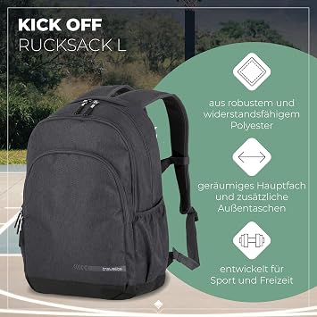 Travelite Hand luggage backpack size L meets IATA cabin luggage dimensions luggage series KICK OFF: Practical backpack for holidays and sports 45 cm 22 litres 006918 D'anthracite Rucksack L (45 cm/22 Liter)