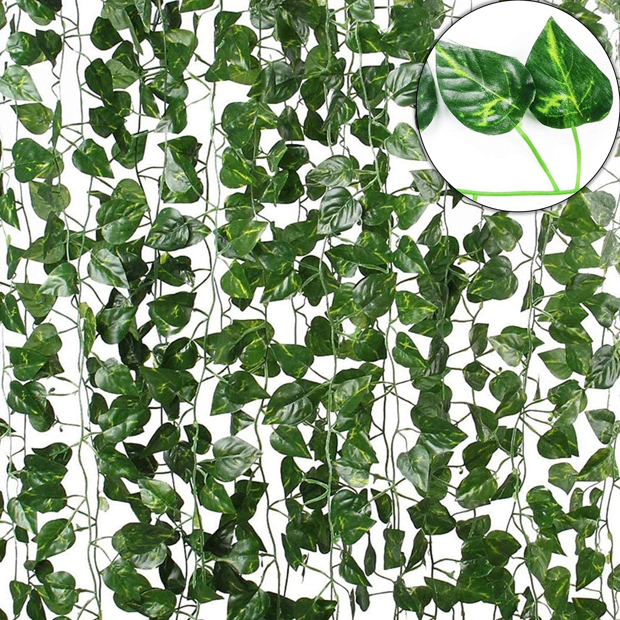 Tdas Artificial Ivy Garlands Leaves Greenery Hanging Vine Creeper Plants for Home Decor Door Wall Balcony Decoration Party Festival Craft, Contain 80 Leaves -Each String 6.7 ft (Pack of 12 Strings)