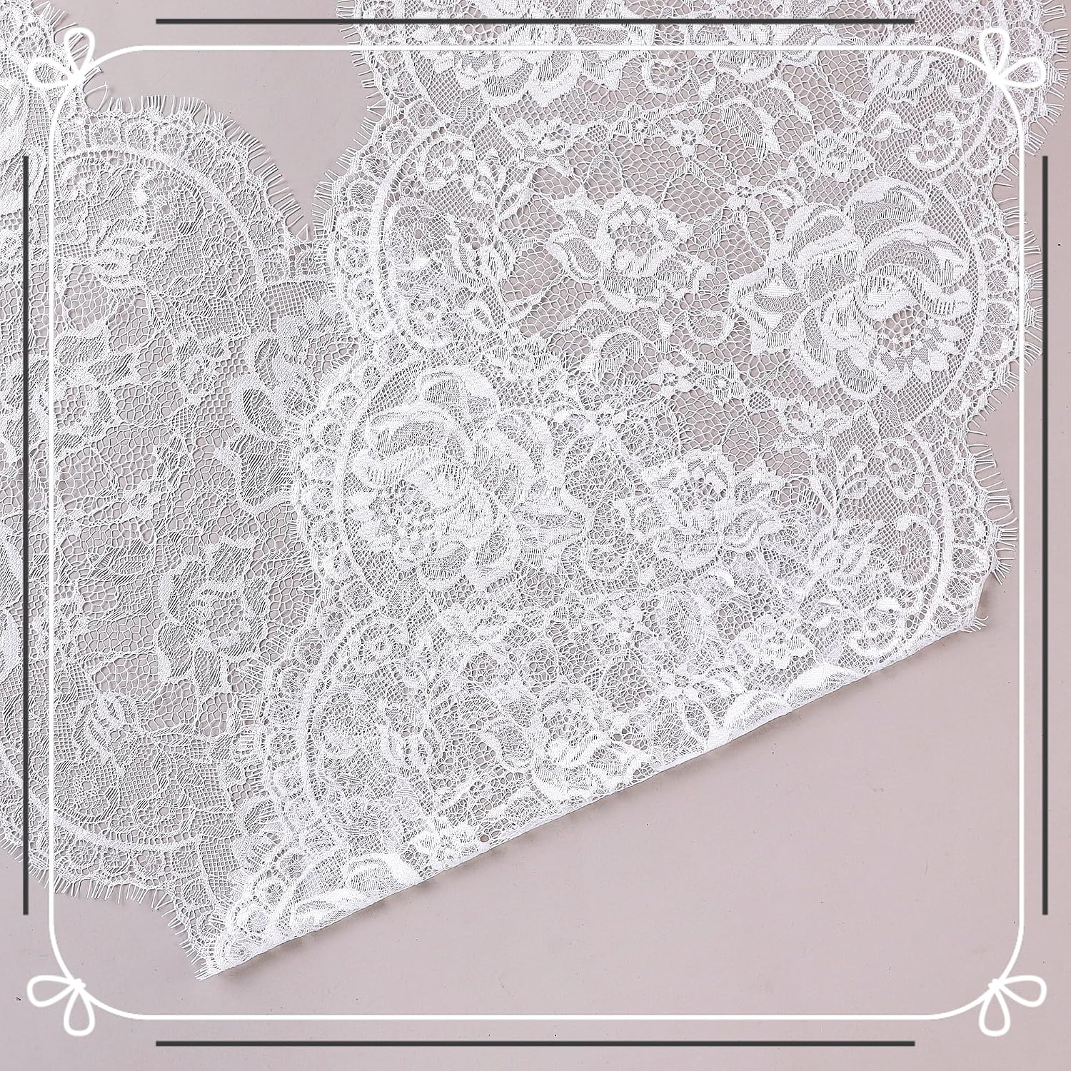 11 Inches by 3 Yards Classic Vintage Flower Pattern French Eyelash Edge Lace Fabric Lace Ribbon Trim Material Clothing Accessory for Sewing, Home Decoraions (White)