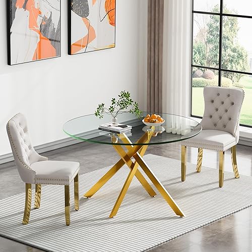 Miniatura 19 de Juego de 4 mesas de comedor redondas de vidrio para 4, juego de mesa de cocina pequeña para 4, mesa redonda de vidrio de 35 pulgadas, juego de 4 4