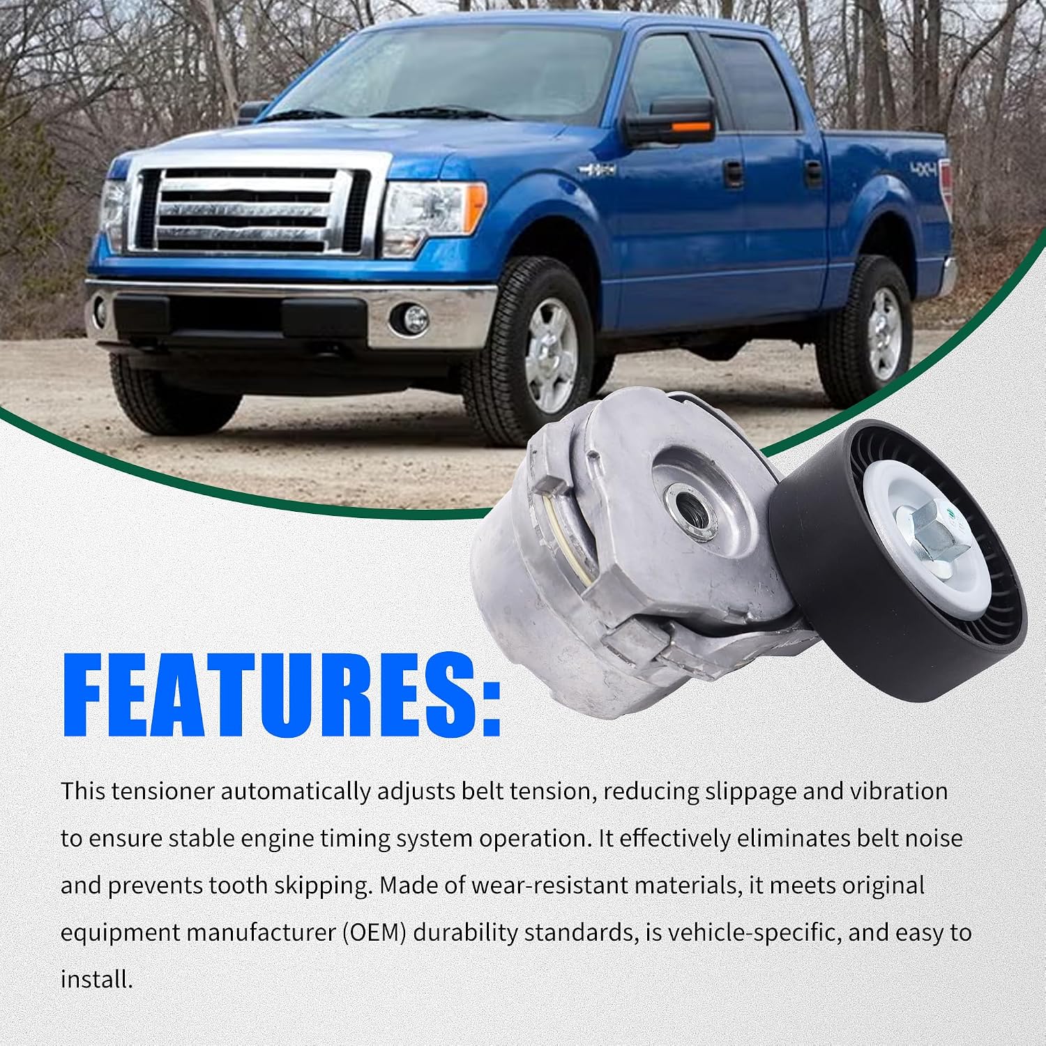 HiSport 39298 Belt Tensioner Assembly with Pulley - Compatible with Ford F-150 Lobo Mustang Lincoln Mark Lt Replaces BR3E6B209HC BR3Z6B209B