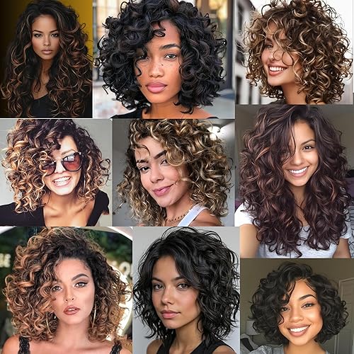 Miniatura 5 de Pelo de onda marina Svolna de 9 pulgadas, cabello rizado con ganchillo, onda marina, 7 paquetes, onda profunda, onda corta ondulada, trenzas de