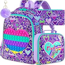 3PCS Backpacks for Girls, 16" Elementary Kids Bookbag for Prechool, Water Resistant Backpack with Lunch Box