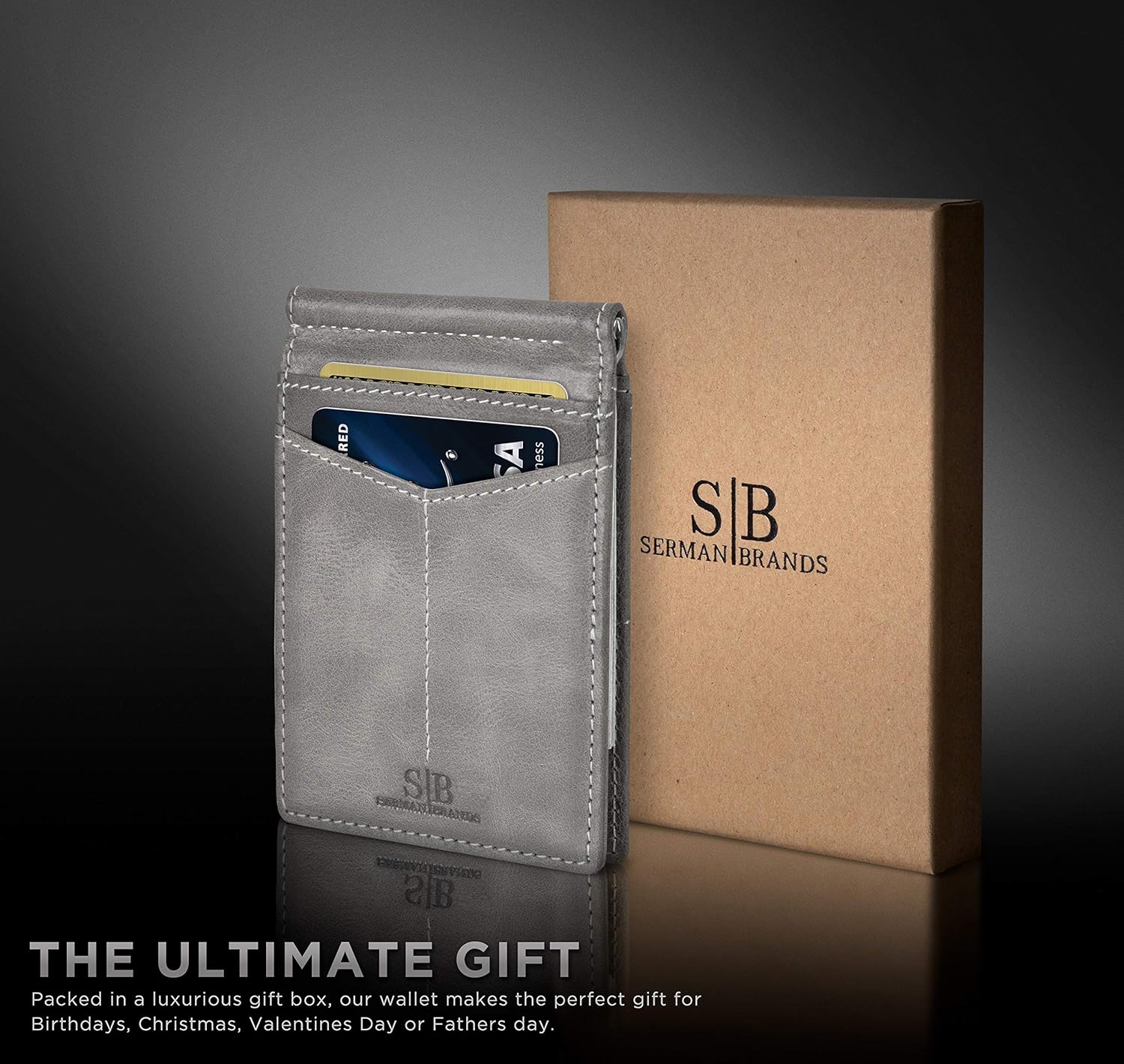 Miniatura 6 de SERMAN BRANDS RFID Blocking Wallet Slim Bifold - Genuine Leather Minimalist Front Pocket Wallets for Men with Money Clip Gift