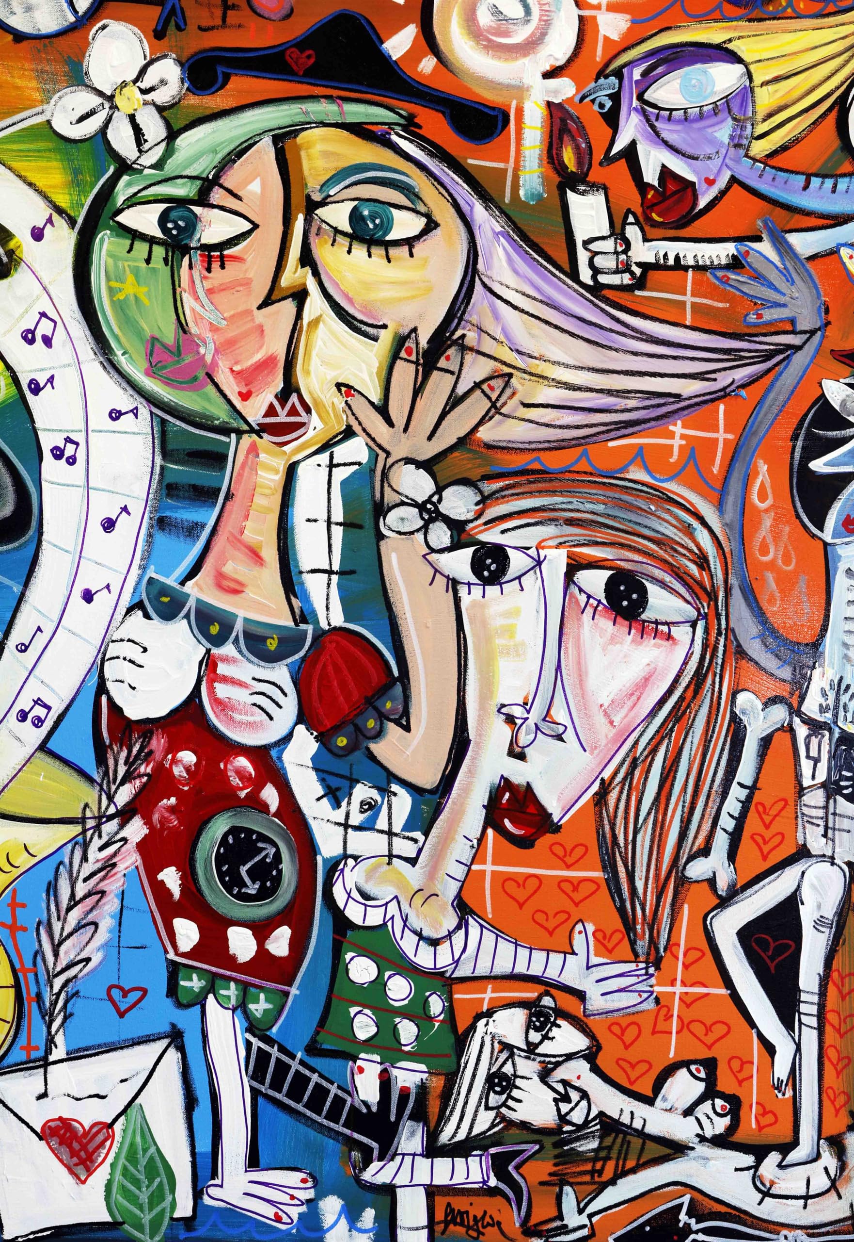 Sivigliart Quadro Moderno Soggiorno Scena Jazz Musicista Figure Cubiste – Stampa su Tela Decorazione Parete