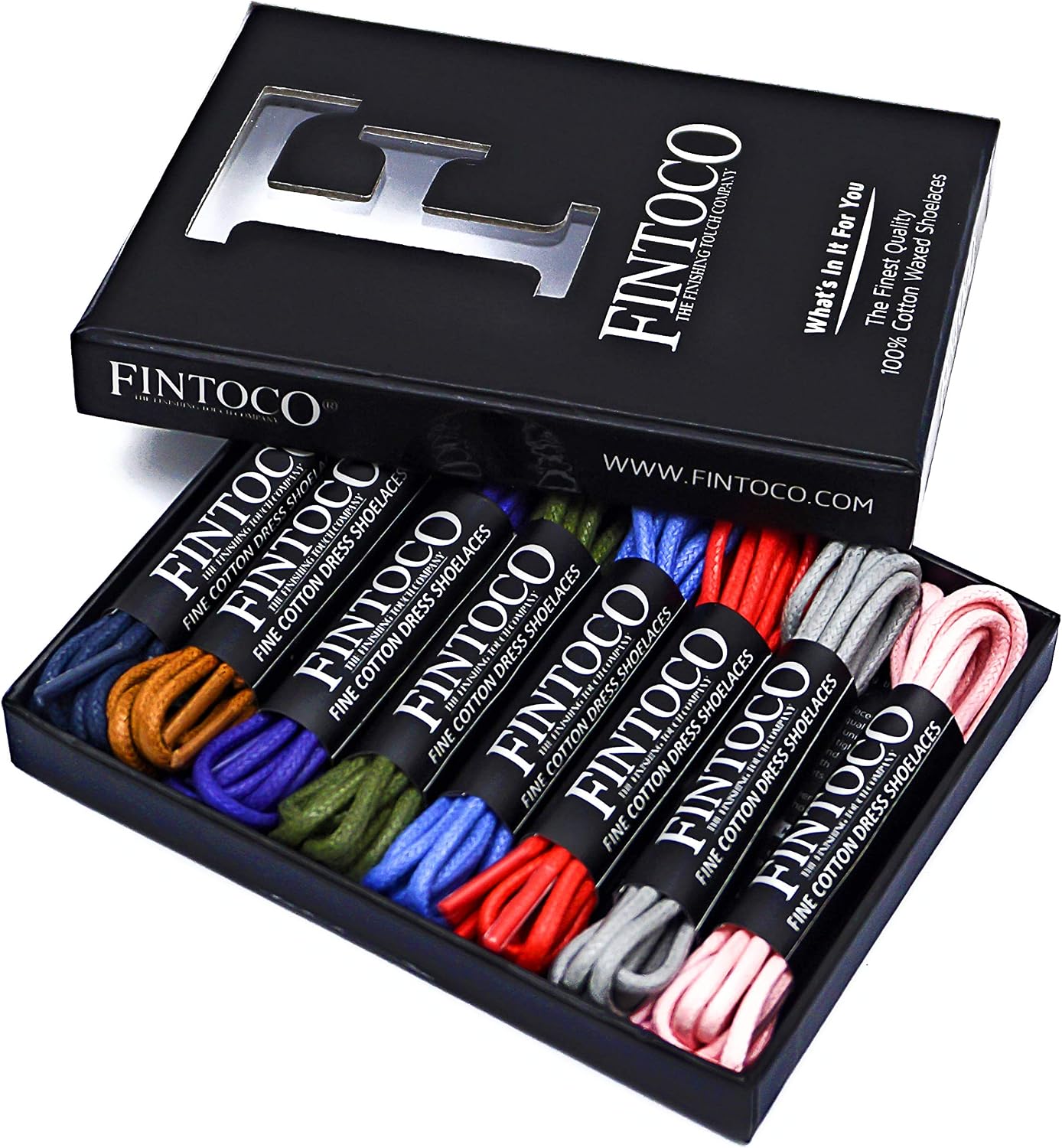 8 Pairs of Round Waxed Dress Shoe Laces (Classic, Pastel, and Neon Boxsets in 30 inches or 34 inches)