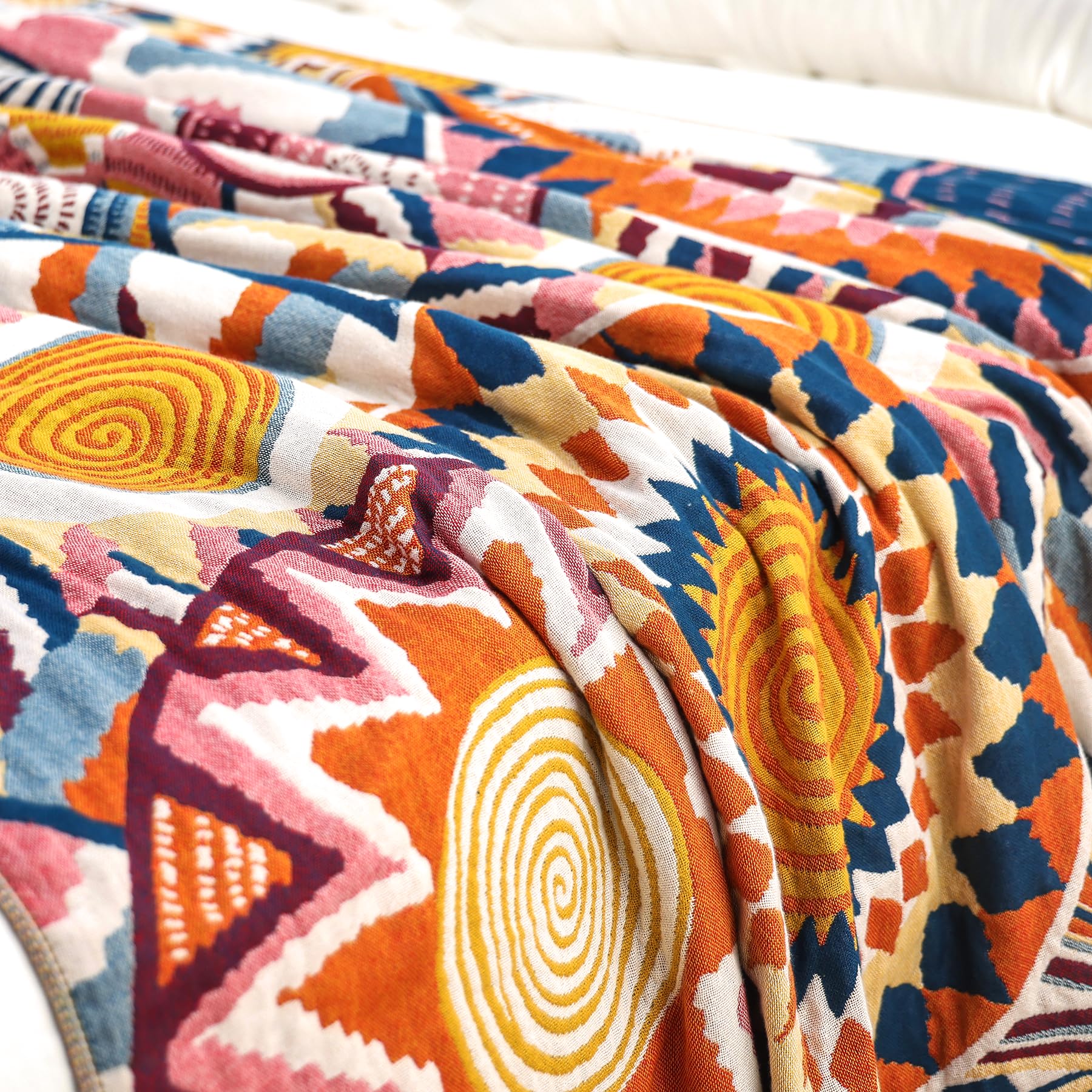 VANJOROY Manta bohemia de doble cara para sofá, cama grande, 100% algodón orgánico, cálida, suave, lujosa manta bohemia para sofá de 2 y 3 plazas, sillón y sofá, 150 x 200 cm, colorido