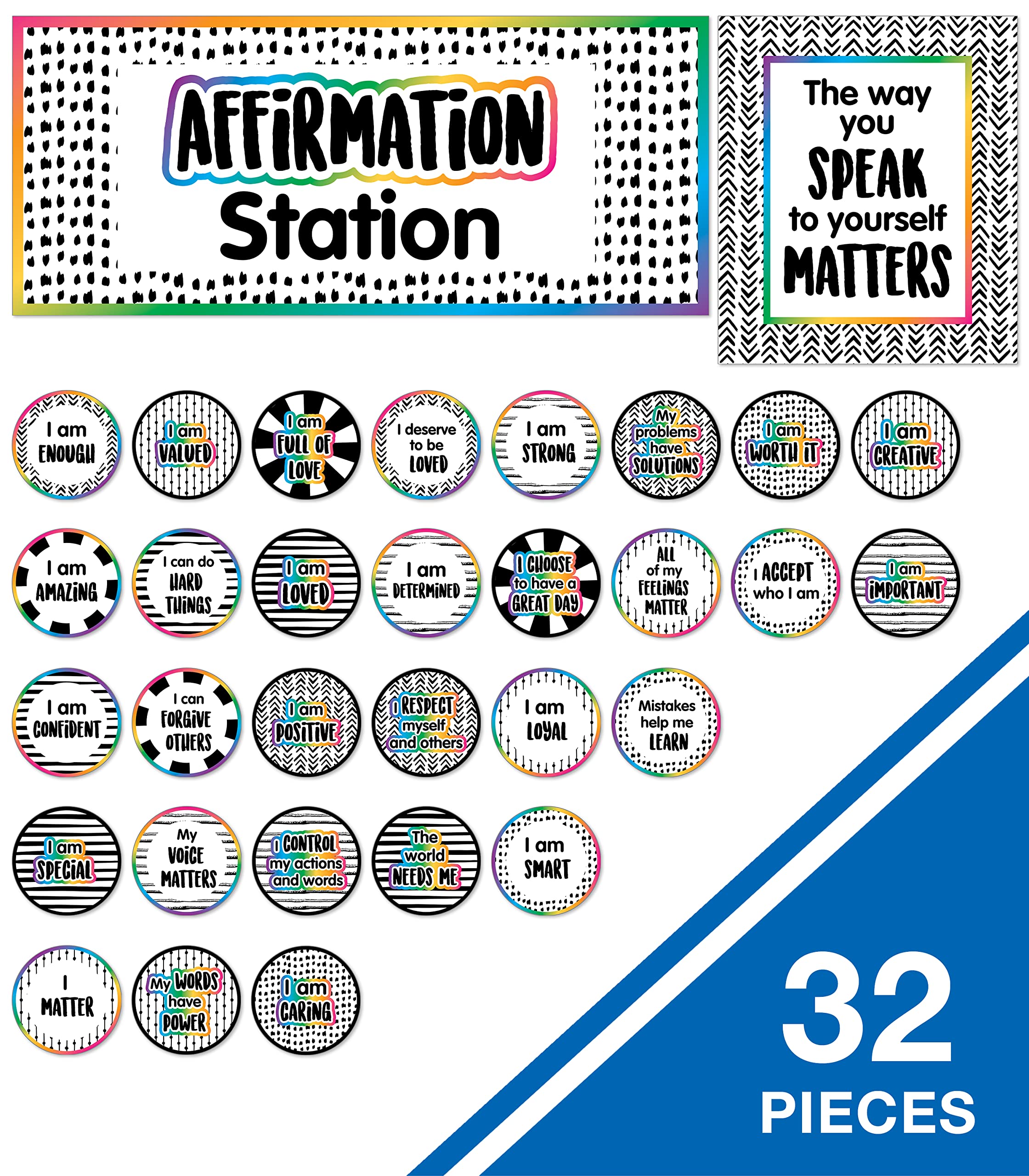 Condition photo showing New/Like New for Carson Dellosa 32 pc Growth Mindset Bulletin Board Set, Motivational Poster with Affirmation Cards, Homeschool and Classroom Calm Down Corner Supplies and Boho Decor