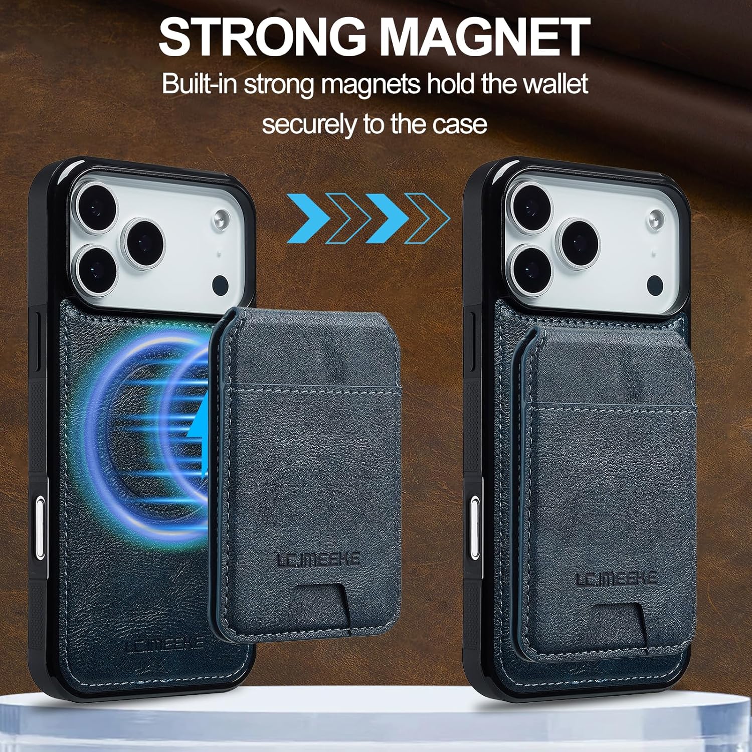 Wallet Detachable Case for iPhone 17 Pro Max, 2-in-1 Magnetic Flip Cover Compatible with MagSafe, PU Leather Card Holder with RFID Blocking & Adjustable Kickstand for 17 ProMax - Blue