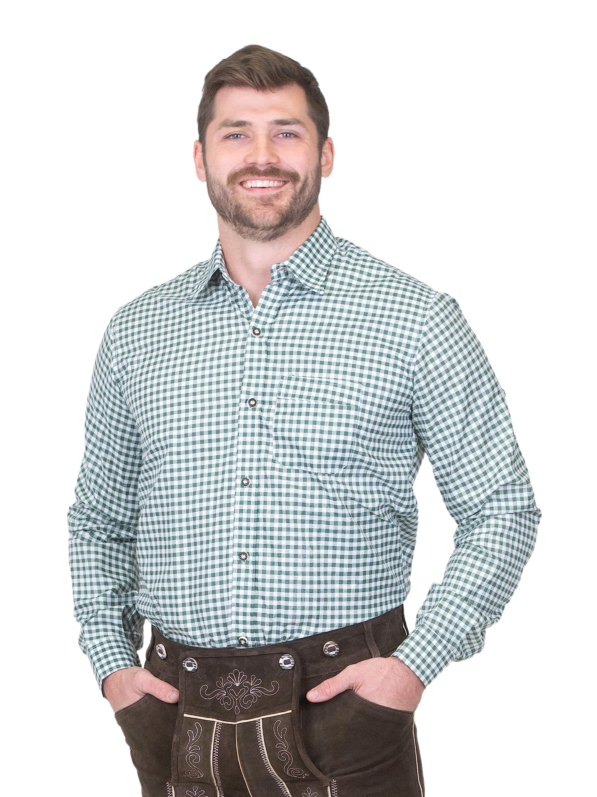 Dirndl Trachten HausGerman Green Lederhosen Button Down Longsleeve/Shortsleeve Shirt