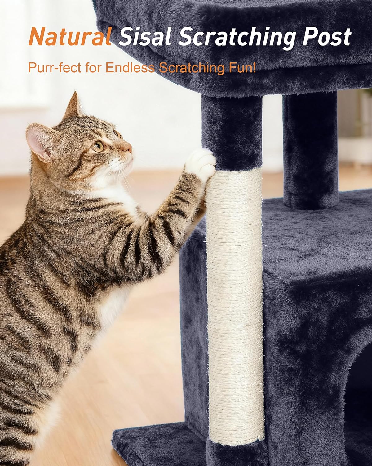 Cat Tree for Large Cat, 19 * 15.8in Large Perch Bed for Adult Cats, 23.6in Cat Tower with Scrathing Post, Cat Condo with 2-Door for Indoor Cats, Dark Gray