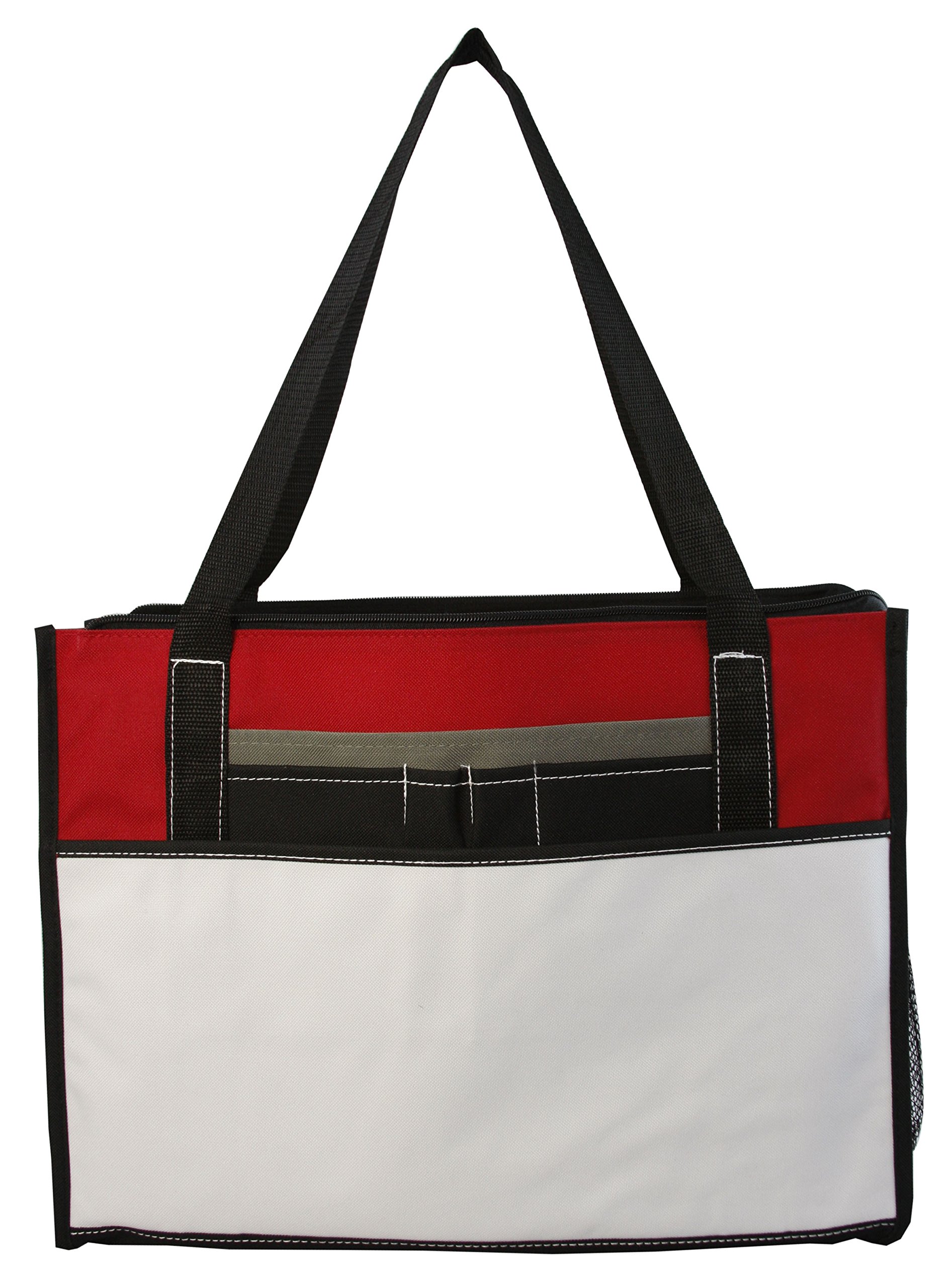 Multi-Toned Poly Zippered Tote Bag with Pockets