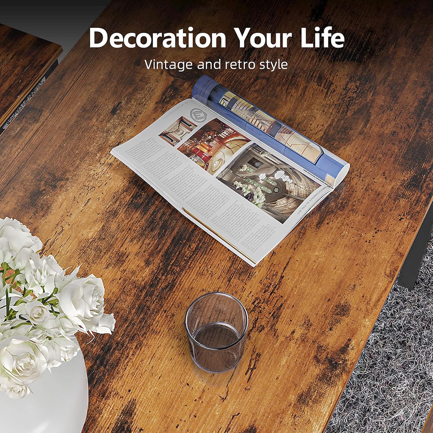 AWQM Dining Room Table Set, Kitchen Table Set with 2 Benches, Ideal for Home, Kitchen and Dining Room, Breakfast Table of 47.2x28.7x29.5 inches, Benches of 41.3x11.8x17.7 inches, Rustic Brown - Table & Chair Sets