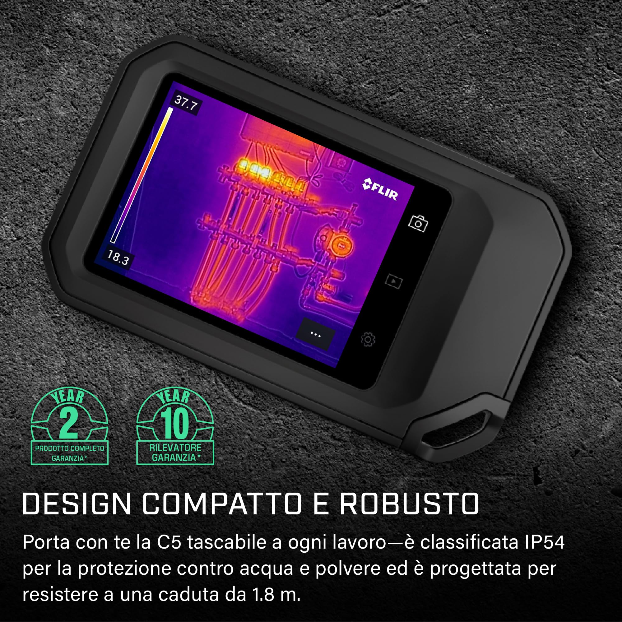 Termocamera compatta FLIR C5 con Wi-Fi: termocamera ad alta risoluzione per applicazioni di ispezione, elettriche/meccaniche, edilizie e HVAC