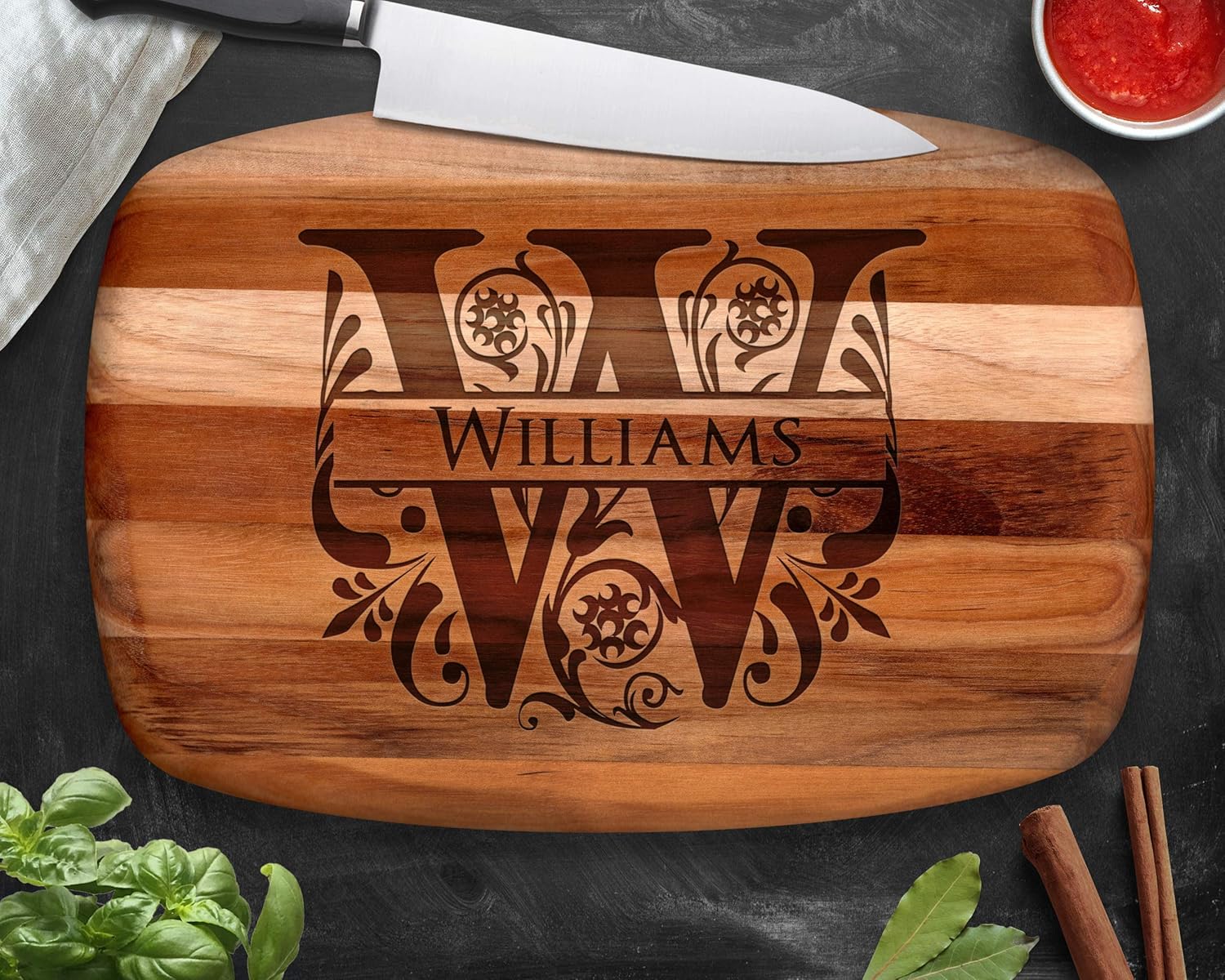 Personalized Cutting Board Teak Wood, Engraved Cutting