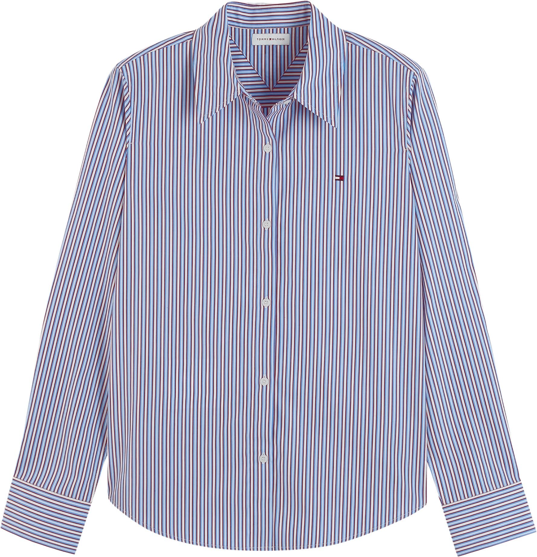 Tommy Hilfiger Women's, Summer Poplin Regular Shirt Ww0Ww51155, L/S Shirt, Blue Burgundy Multi Stripe, 52
