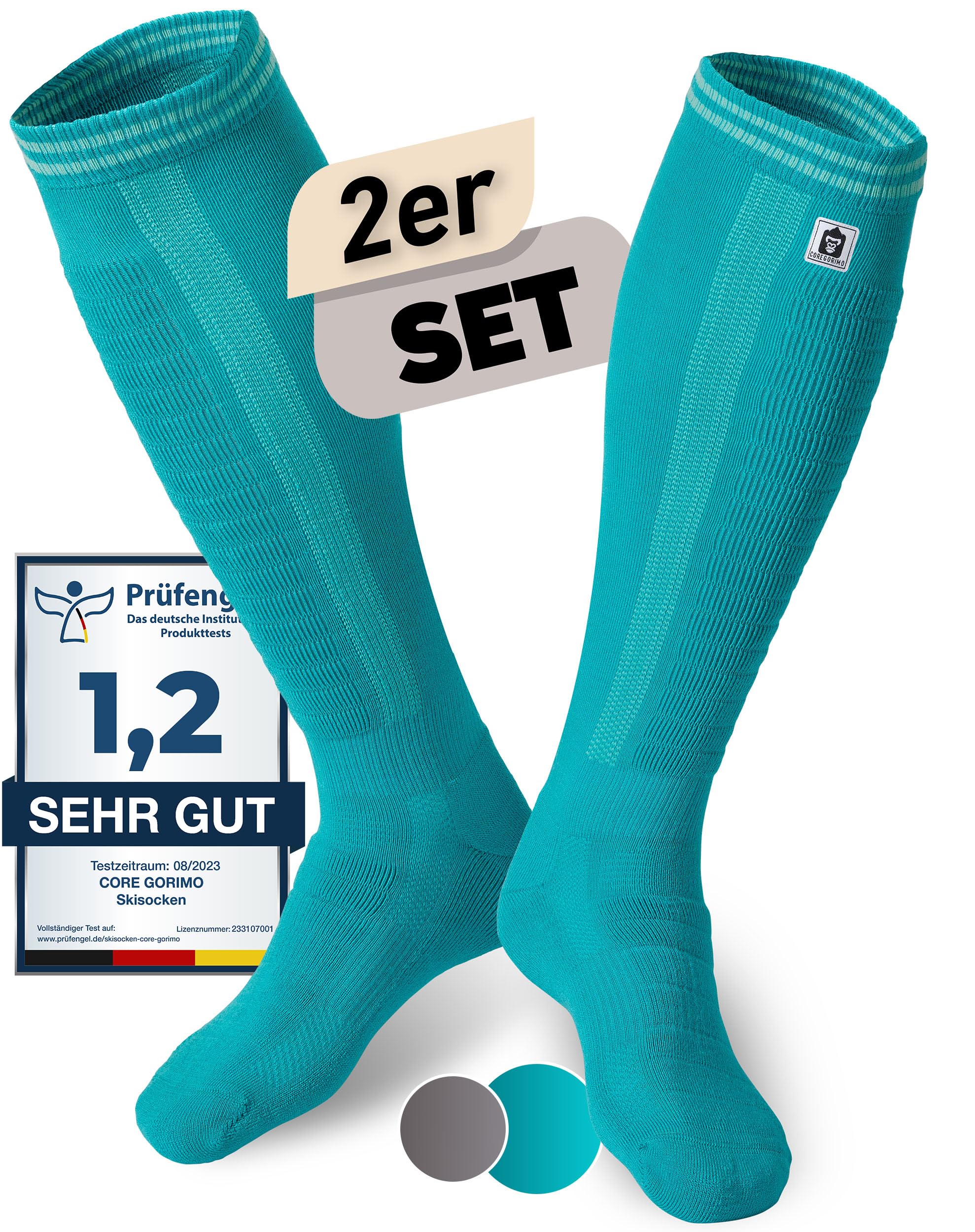 CORE GORIMO – 2 paia – Calzini da sci in lana merino – Piacevolmente caldi e super morbidi – Supporto ottimale per lo sci per uomo e donna