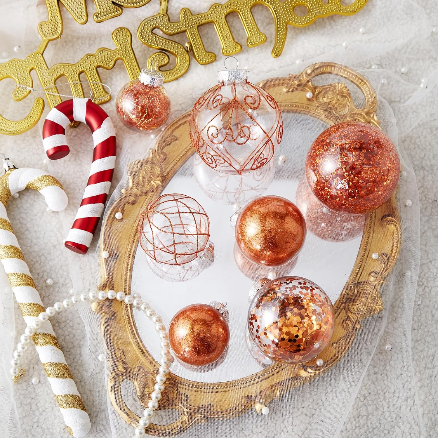 Wironlst Christmas Ball Ornaments Shatterproof Clear Large Plastic Hanging Ball Decorative Baubles Set with Stuffed Delicate Decorations (Multi-Siz, Orange) - Image 4