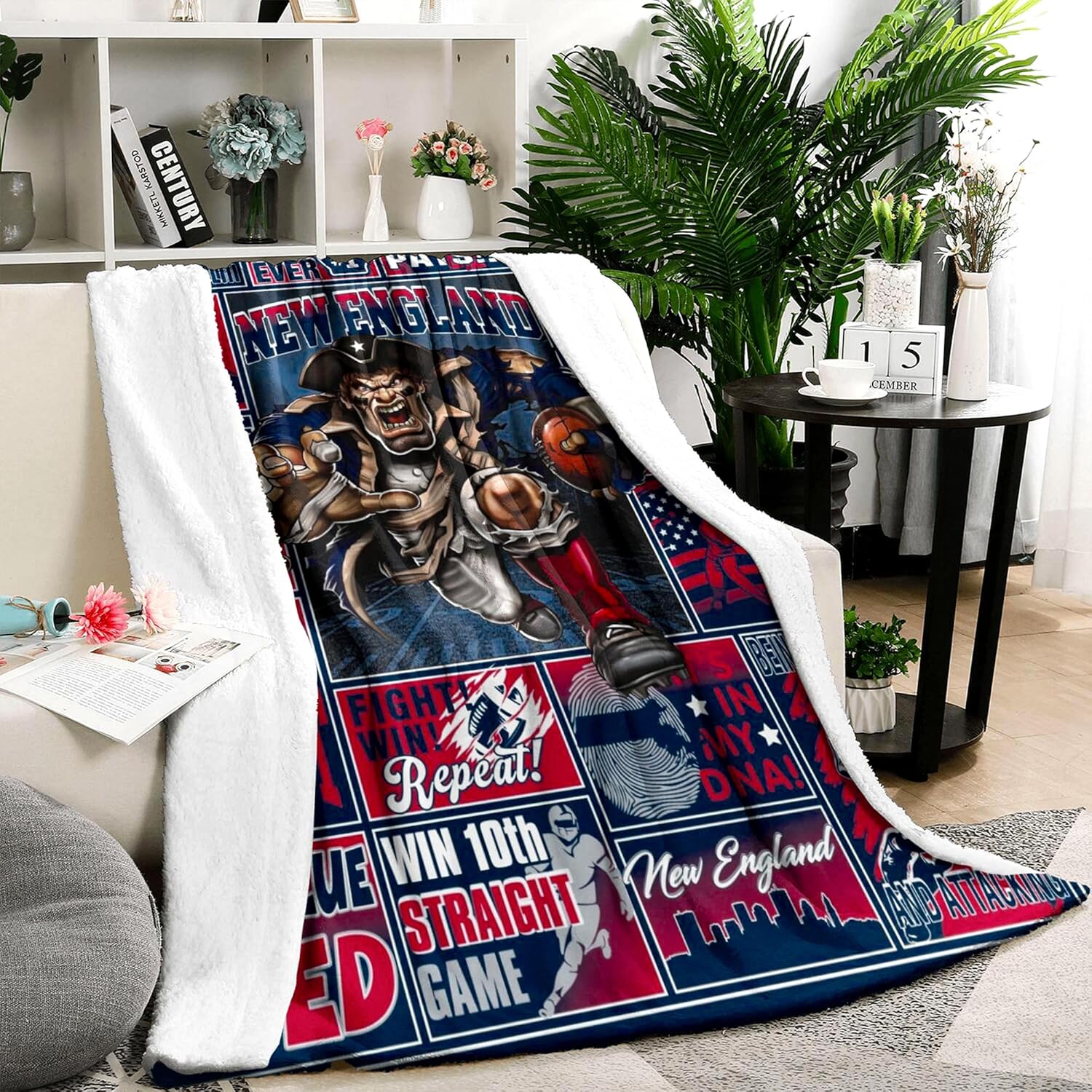 Football Blanket Gifts for Men 50" X 60", City Football Lovers Fan Gifts Merch Gear Suff Sports Fan Throw Blankets for Sofa Bed Bedroom Living Room Royal Blue Red