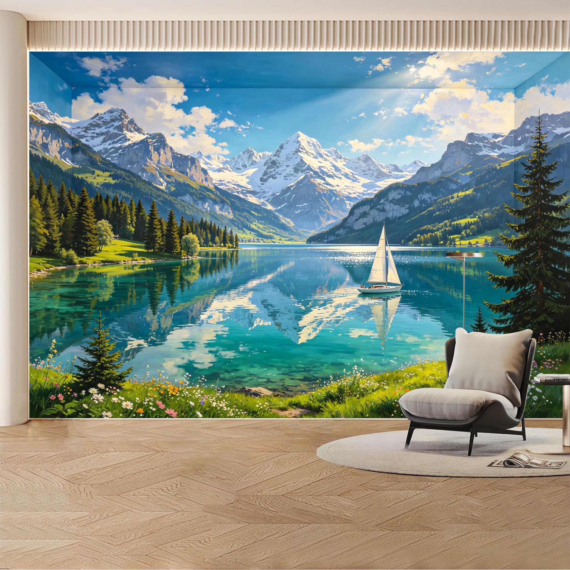 Kayorowalls Bh20260620034 Custom Wall Mural Wallpaper Mountain Lake Landscape Nature 3D Effect Wall Decor Large Wall Art Nordic Misty Removable Selfadhesive Large Photo For Living Room， Bedroom， Office