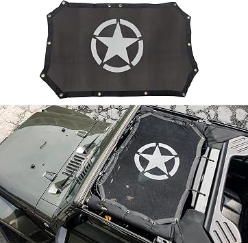 Full Mesh Sunshade Top Cover, Provides UV Sun Protection for Jeep Wrangler JK & JKU 2007-2017 2 Door - Star