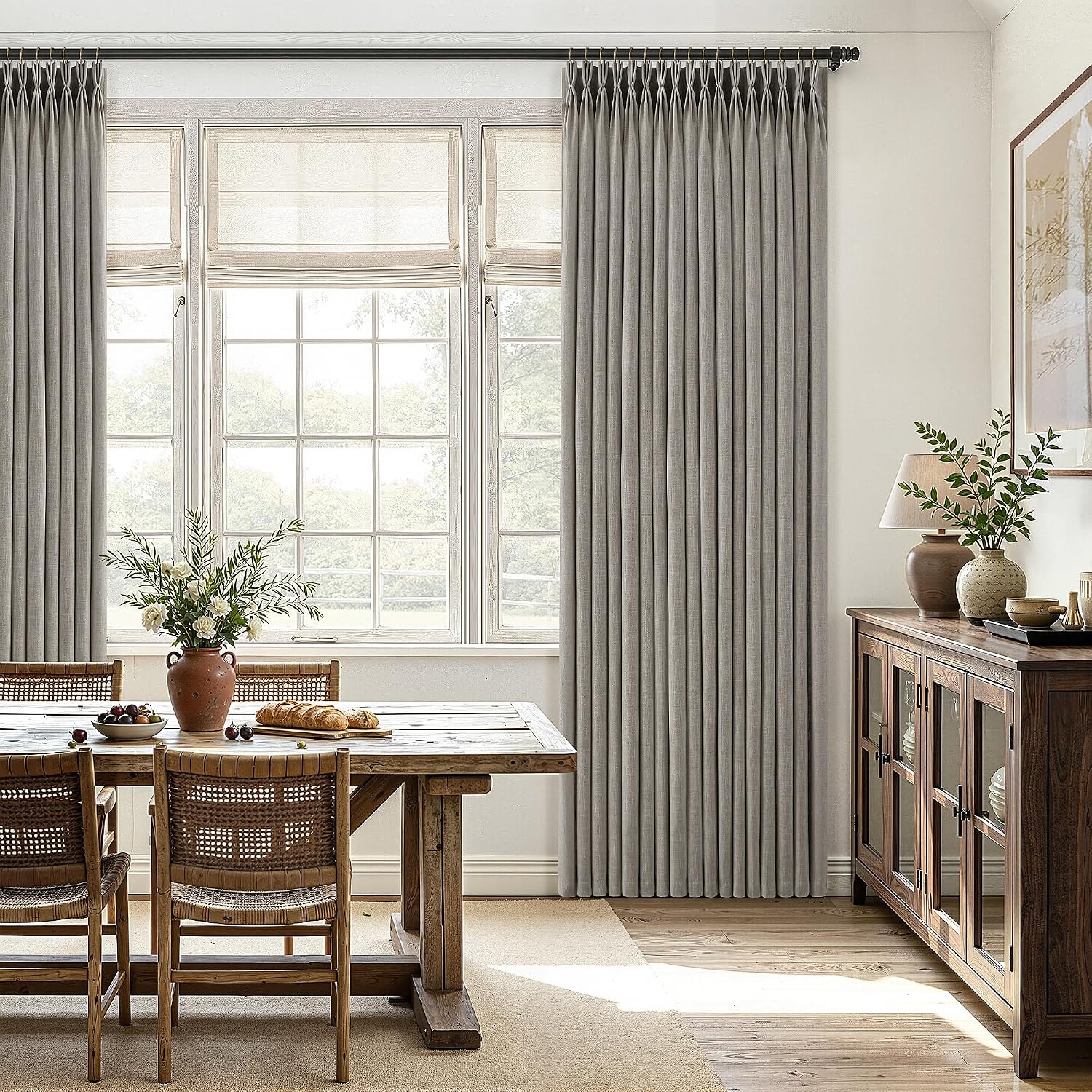 Taupe Linen Curtains 112 Inch Length 2 Panels Set Semi Sheer Light Filtering Privacy Window Drapes for Living Room Dark Flax Viral Pinch Pleated Curtains 112 Inches with Hooks Rings Burlywood Birch