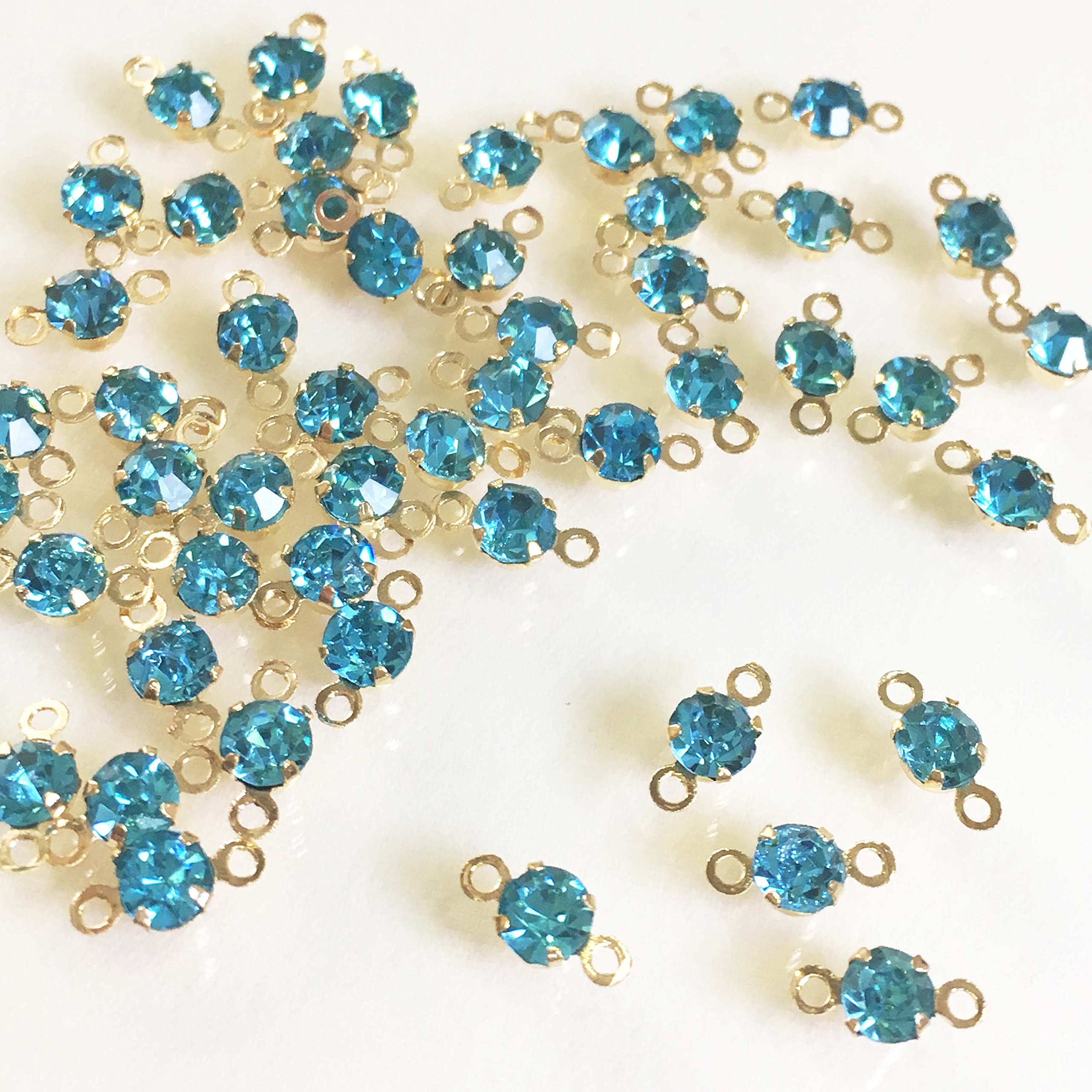 Amazon | ラインストーンコネクター4mm アクアマリン 50個 ゴールド