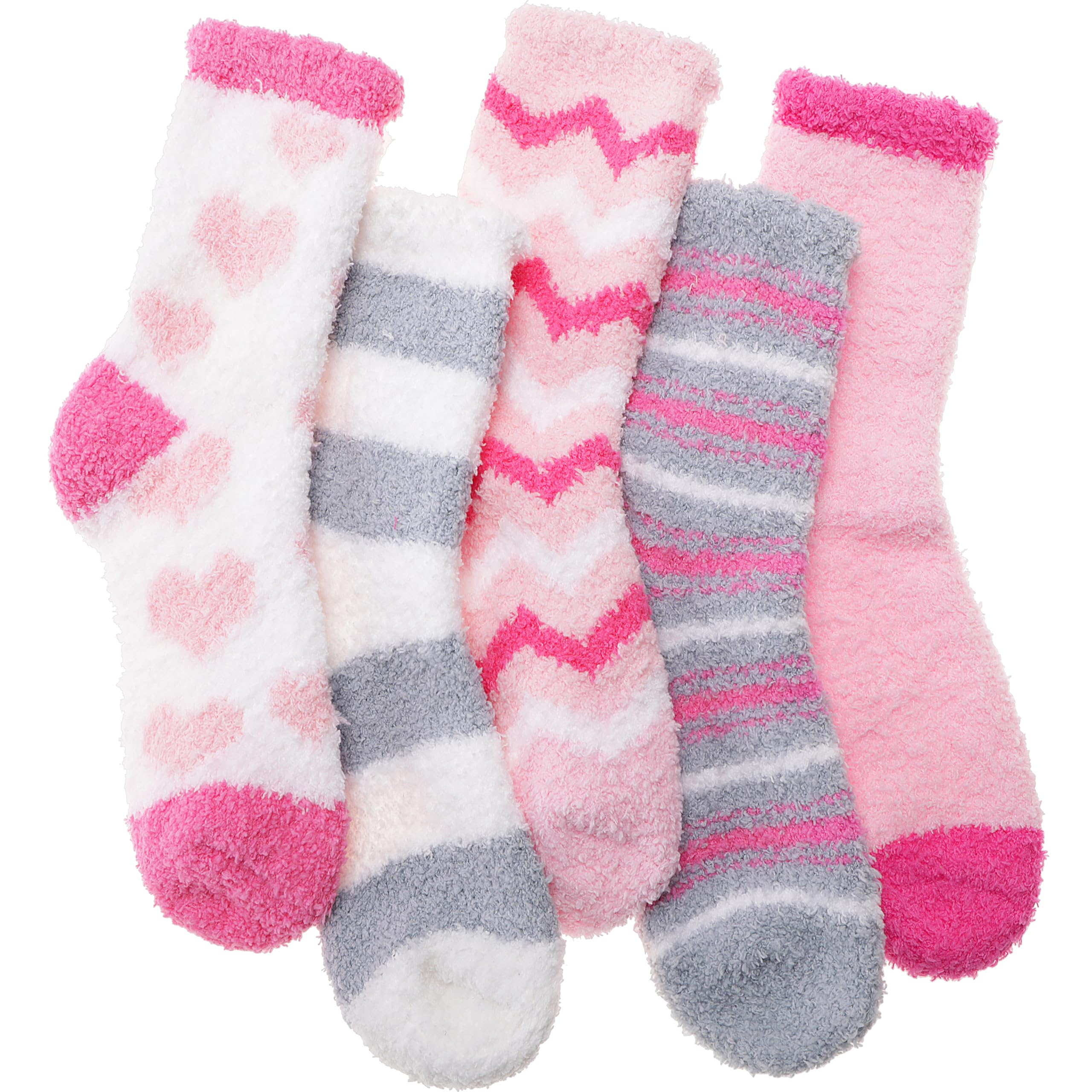 Antsang Women's Grey Pink Stripes Fluffy Socks Bed Slipper Cosy Winter Warm Thick Soft Fleece Comfy Gift Christmas Stocking Fillers (Pink Stripe)