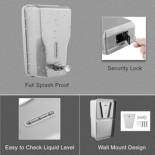 Miniatura 4 de Dispensador de jabón de acero inoxidable para baño, dispensador de jabón de manos recargable de metal para montaje en pared, 48 oz (47.3 fl oz)