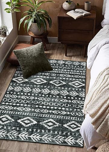 Miniatura 4 de Lahome Alfombras de cocina Boho marroquí 3'x5', antideslizante, lavables, color negro y blanco, alfombra de oficina de pelo bajo, suave, alfombra