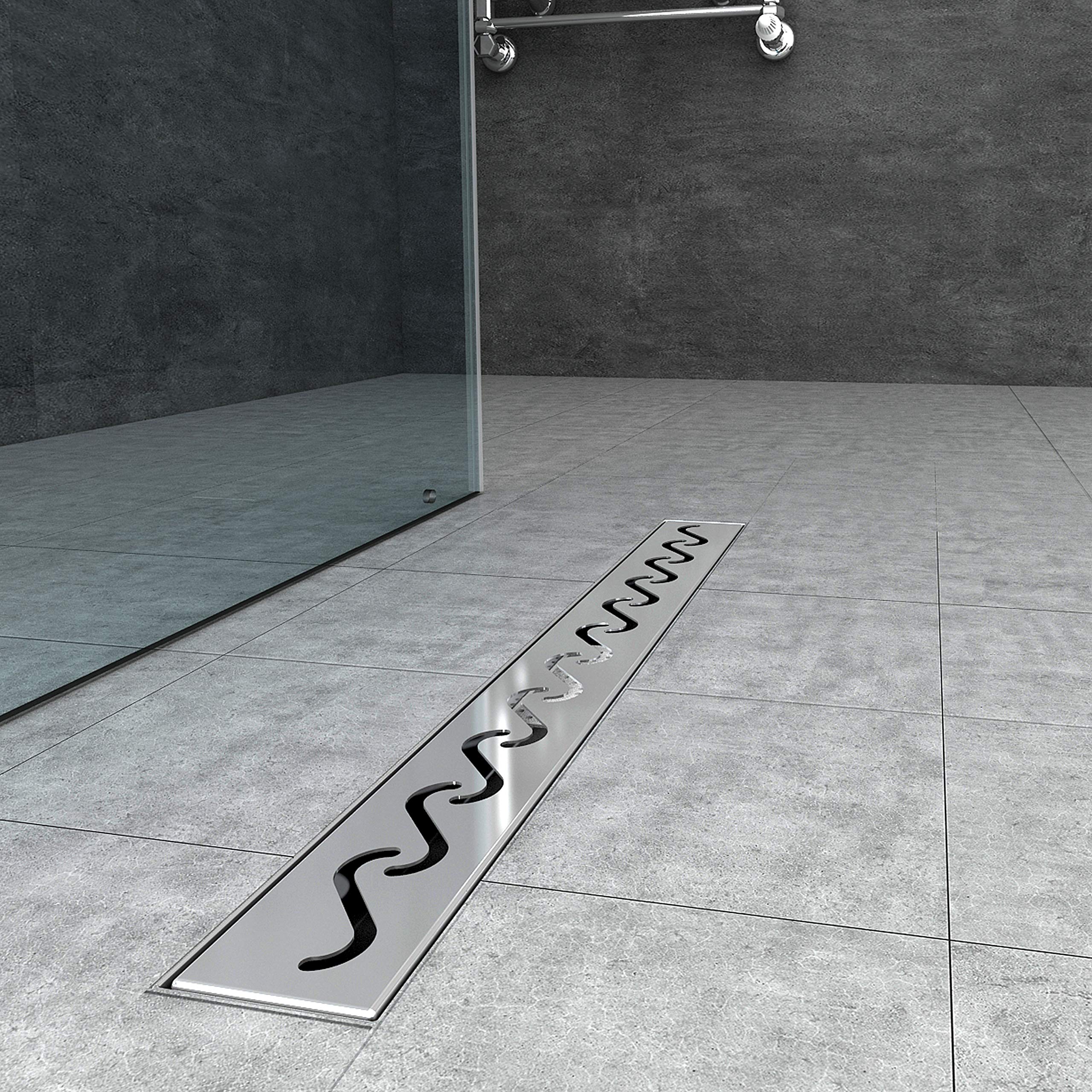 AICAIT Canaletta Scarico Doccia Canalina Scarico Doccia a Pavimento typo Wave in Acciaio Inossidabile per Box Doccia Bagno Piscina Drenaggio 50 cm