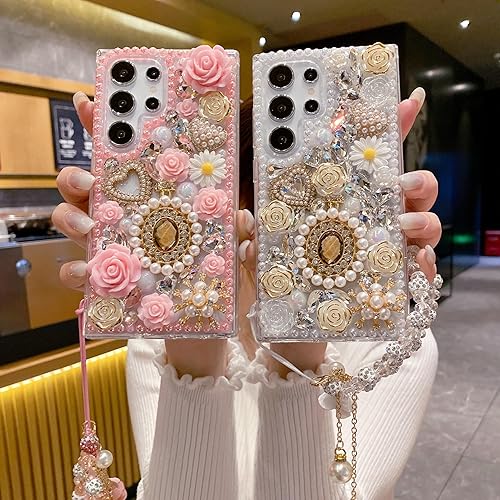 Miniatura 10 de iFiLOVE Funda para Samsung Galaxy S20 Plus Bling Diamond Case con correa de flores, 3D de lujo con purpurina de cristal con diamantes de imitación
