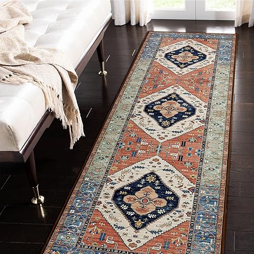 Beeiva Alfombra oriental lavable para pasillo, 2 x 7 pulgadas, diseño de medallón tribal vintage con respaldo de goma, medallón tribal vintage,