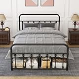 AUEYTVR Metal Full Platform Size Bed Frame Mattress Foundation with Victorian Style Iron-Art Headboard/Footboard/Under Bed Storage/No Box Spring Needed/Full Size Black (Black, Full-401)