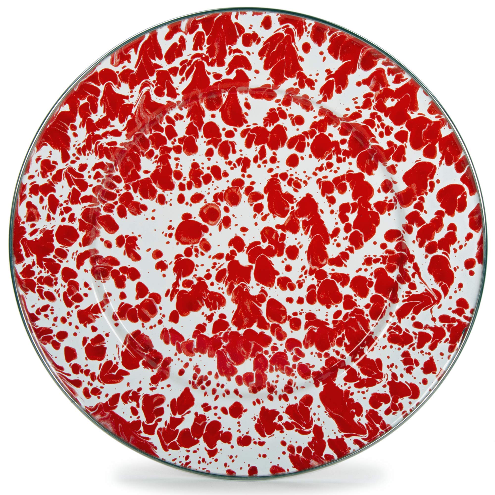 Golden Rabbit Enamelware - Red Swirl Pattern - 10.5 Inch Dinner Plate