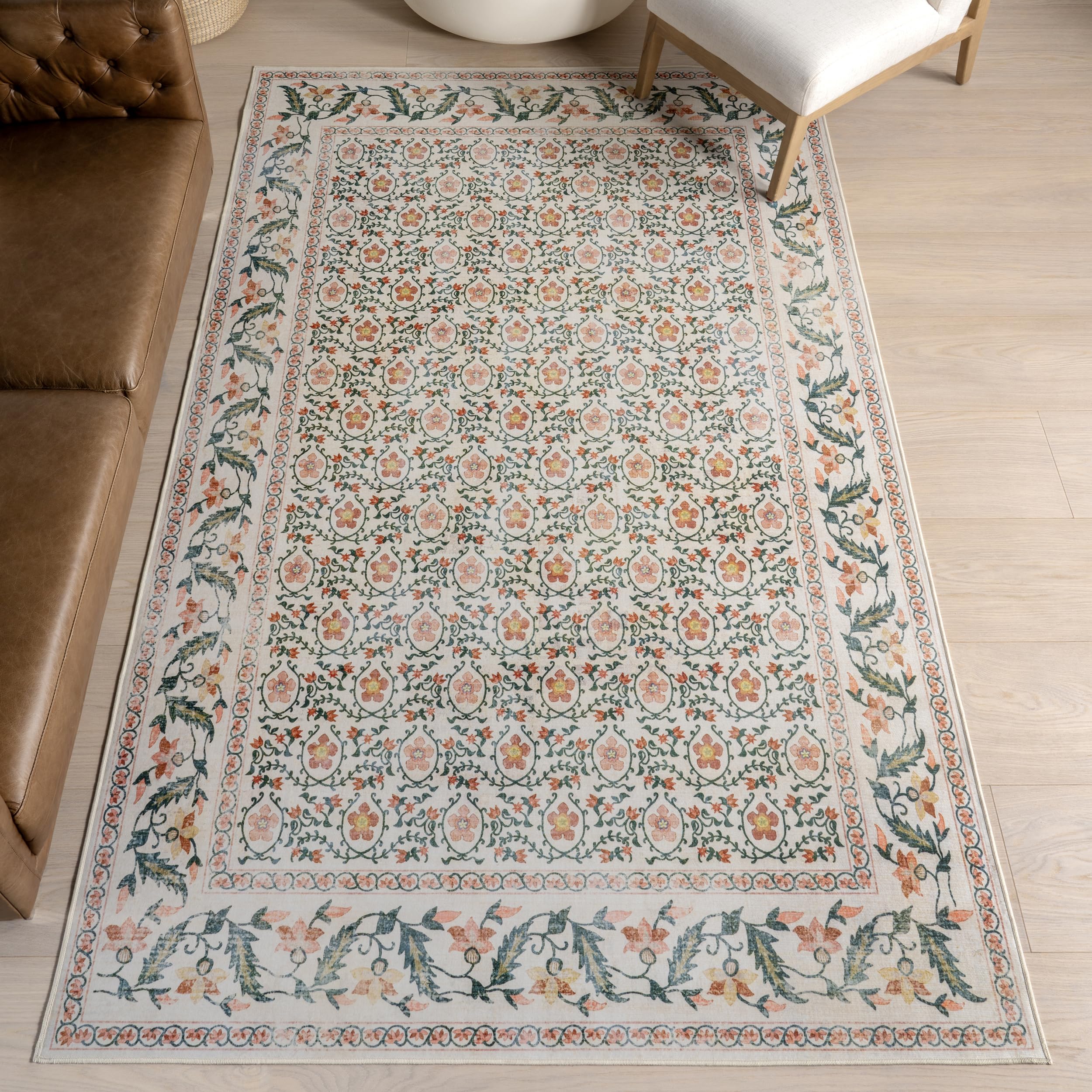 Tapis de salon vintage résistant aux taches ivoire nuLOOM