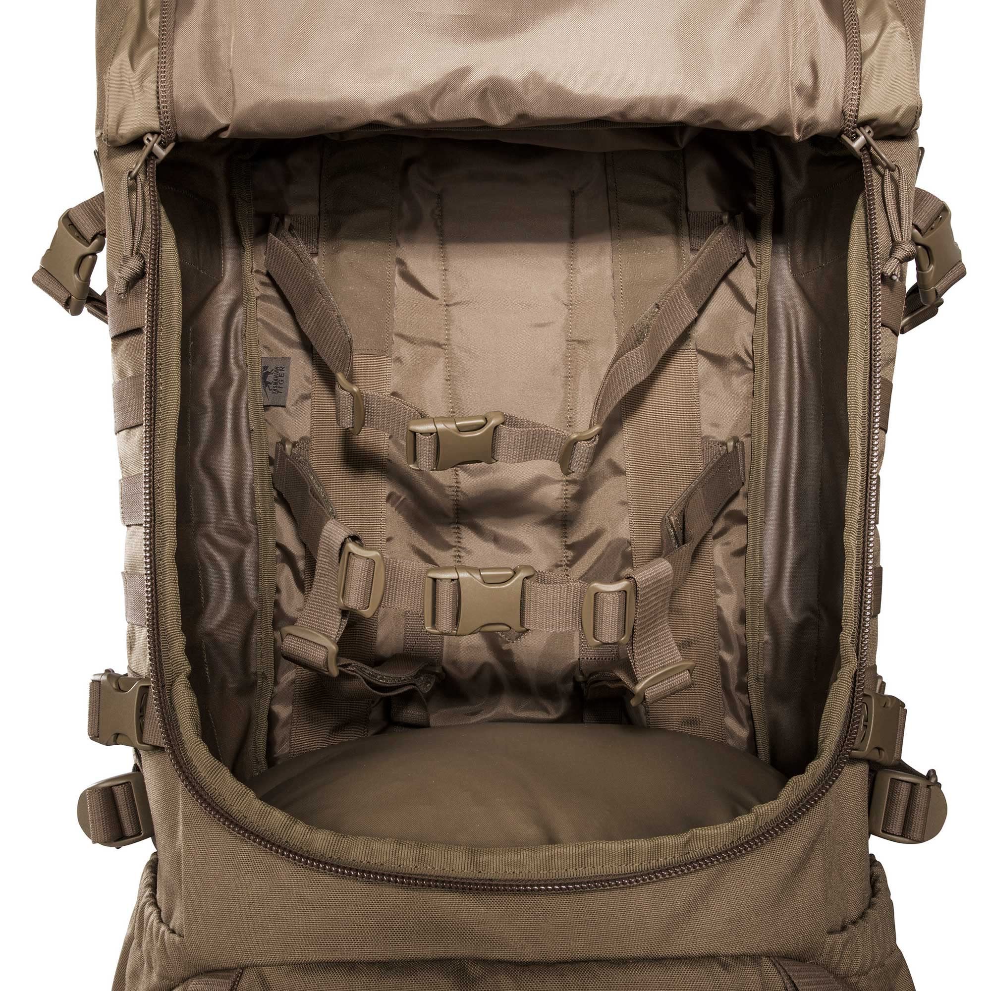 Tasmanian Tiger TT Mil OPS Pack 80 + 24 Sac à dos militaire pour homme compatible Molle avec poches latérales amovibles 104 litres pour l'extérieur, Bushcraft, Coyote Brown