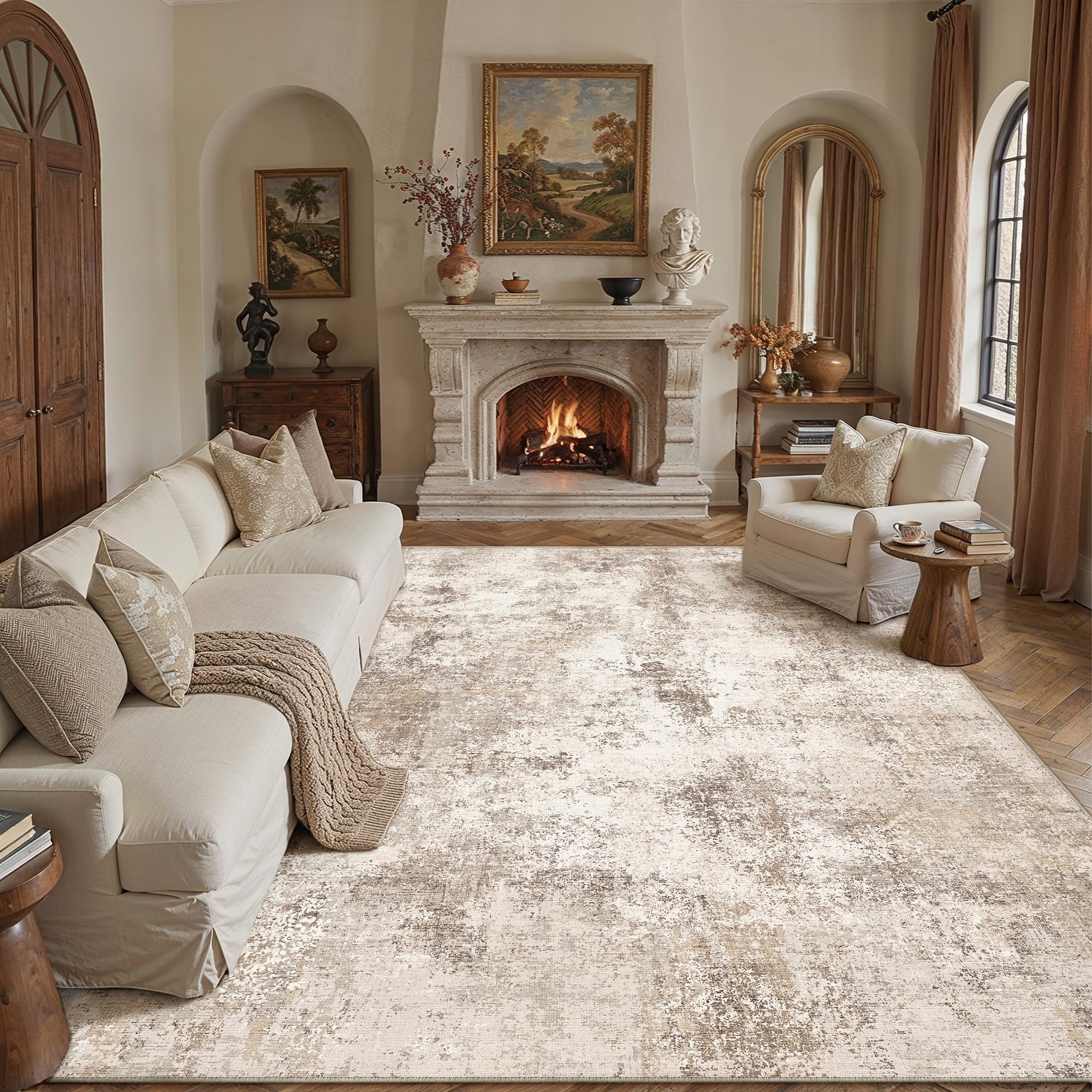 PureCozy Modern Abstract Area Rug Living Room Extra Large 200x300cm Non-Slip Brown Carpet Lightweight Short Pile Washable Floor Mat for Bedroom Dining Room Nursery Lounge Office Home Decor