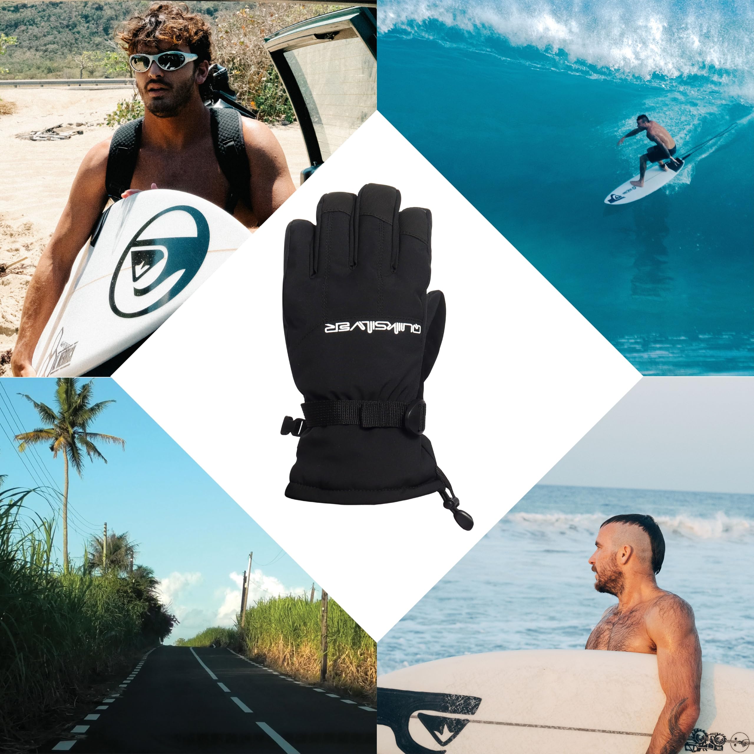 Quiksilver Herren Mission Handschuhe, wasserdicht, 2 x Isolierung, Touchscreen, verstellbare Manschette, Nasen- und Brillentuch, Schwarz, Größe XL, Schwarz, X-Large Fashion