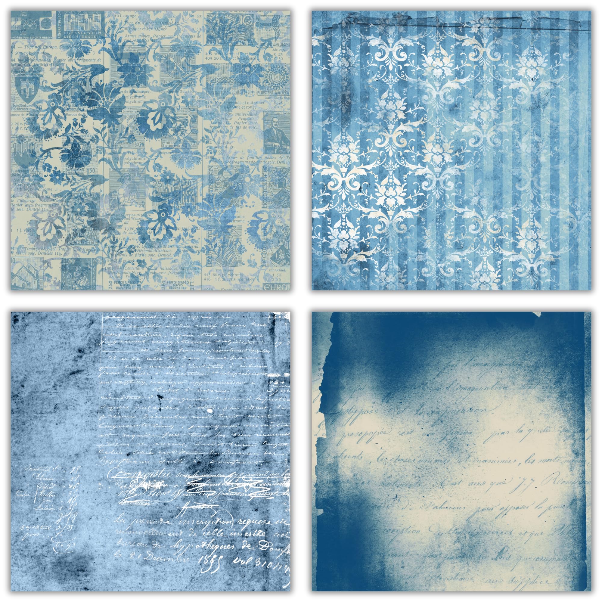 XERE 40 arkuszy niebieskiego papieru do scrapbookingu, wzór efemerydy, zestaw papieru do dziennika, szkicownika, tworzenia zakładek, dziennika śmieci, materiałów artystycznych do scrapbookingu, 40