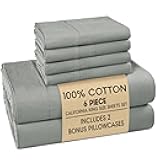 Bed Sheets Cal King – 100% Cotton Cal King Size Bed Sheet Set with 4 Pillowcases, Cool and Soft Percale Fabric, All-Season Comfort, Ultra Soft with 15