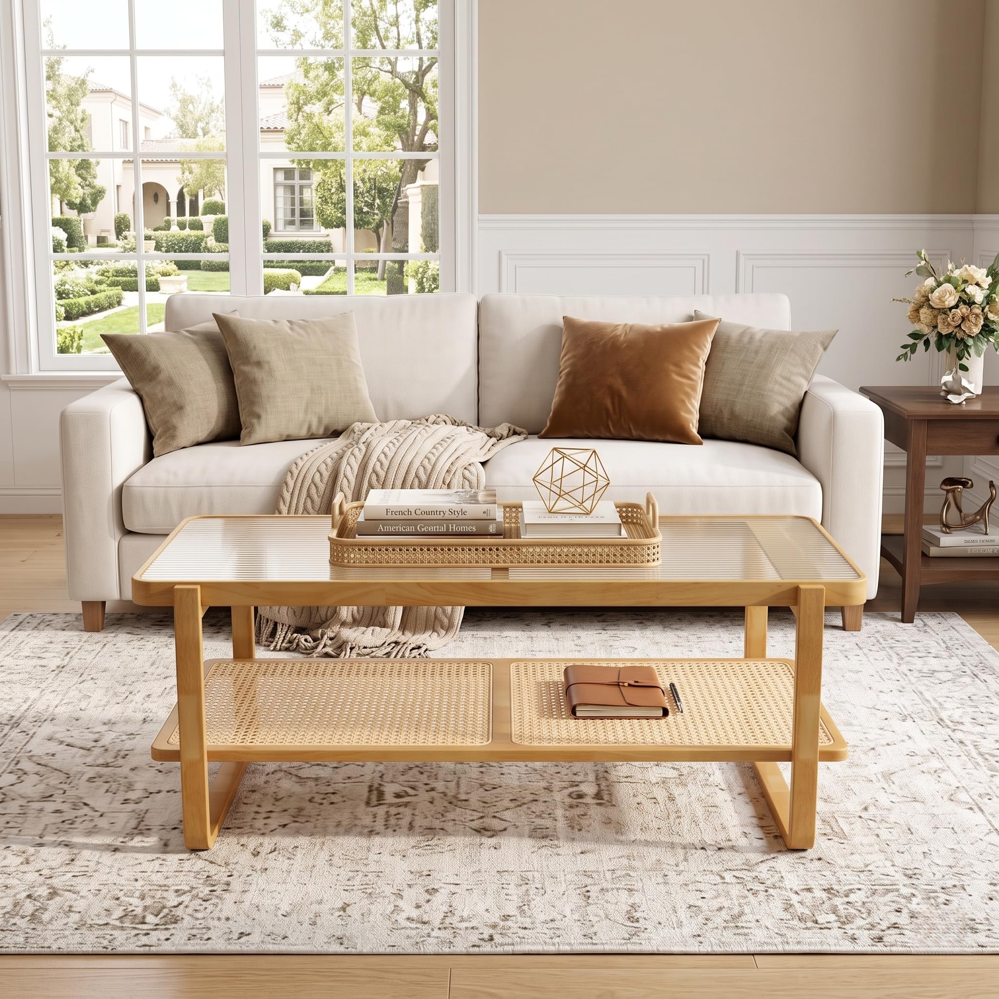 Amazon.com: TesNus Solid Wood Coffee Table, Modern Rattan Coffee