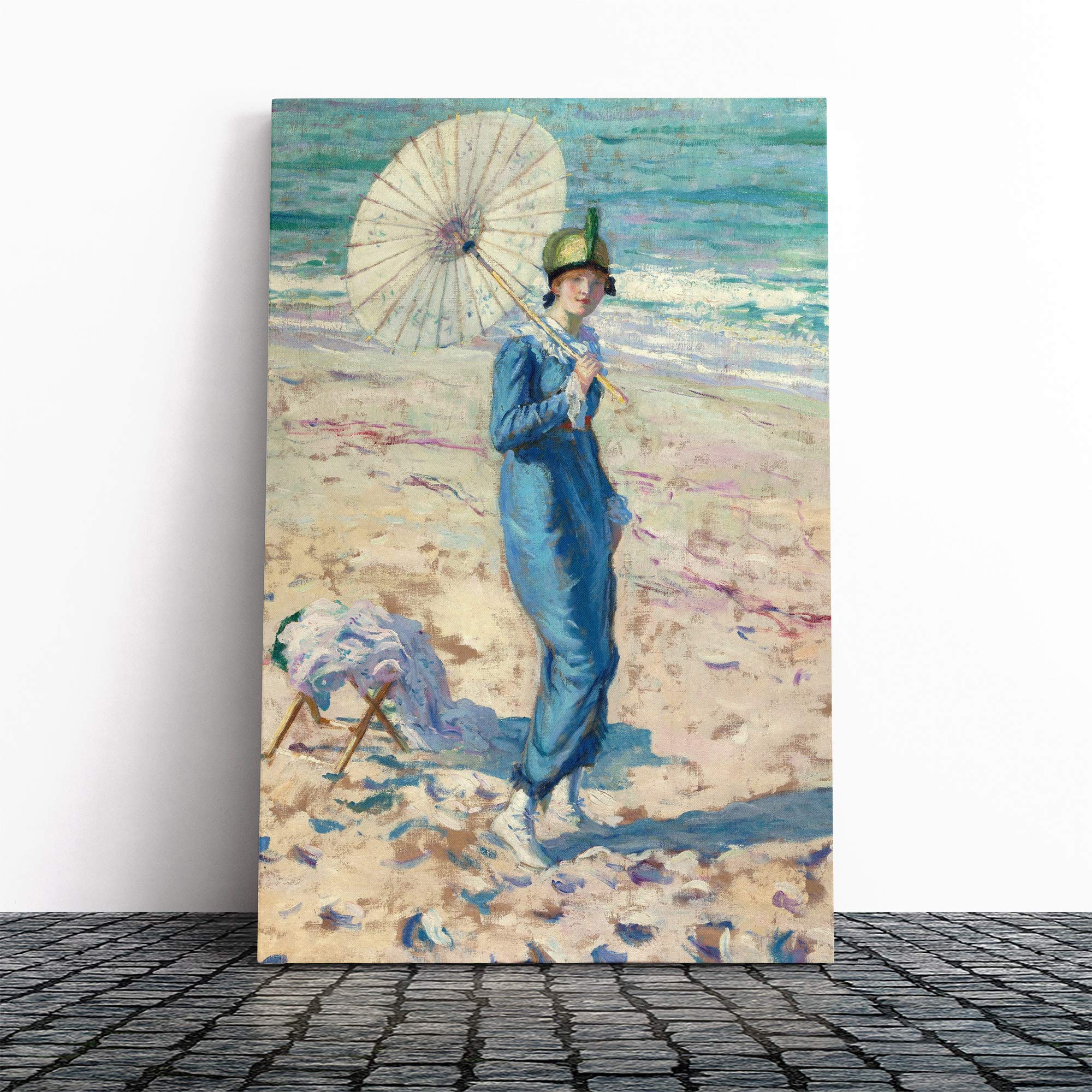 Frederick Carl Frieseke Lady on The Beach Canvas Print | Gallery Wrapped 30mm Frame Wall Art | 20x14 inches | Ready to Hang | Modern Seascape Picture | Living Room Bedroom Lounge Office