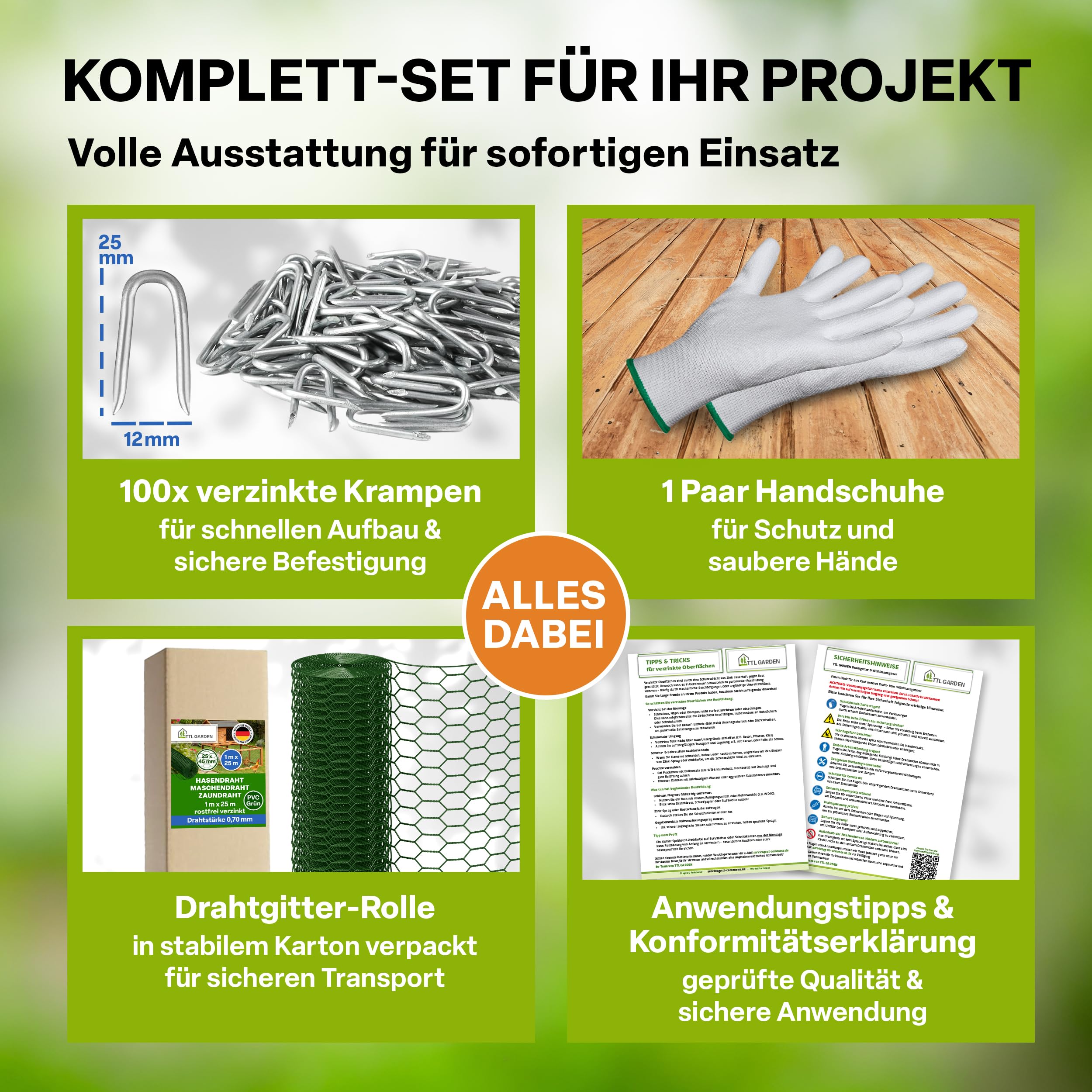 TTL GARDEN 1x25m Hasendraht 25x45mm Masche grün PVC beschichtet - rostfrei 0,70mm Draht Stärke Rolle feinmaschig Drahtgitter Kaninchendraht Zaun Gitter Maschendrahtzaun 25m x 1m breit grün
